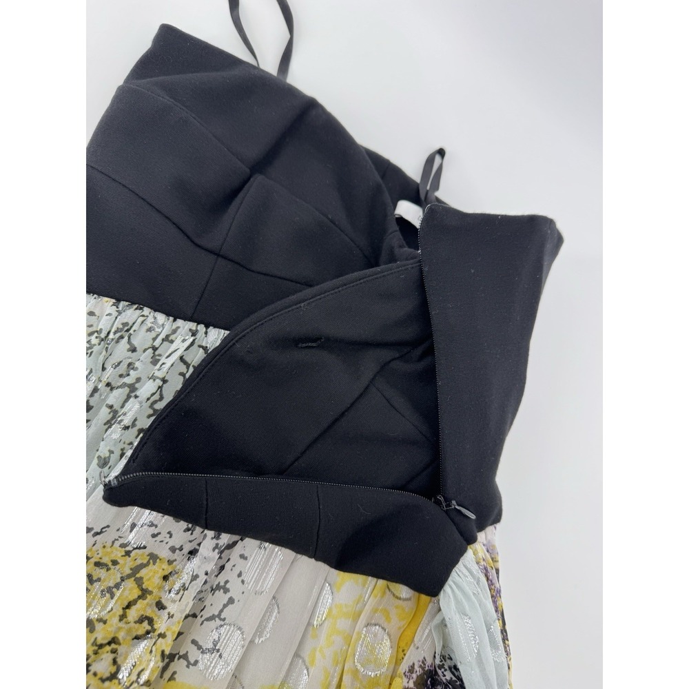 Diane Von Furstenberg Strapless Black Yellow Silk Midi Sundress Women's Size 6 - Picture 4 of 11